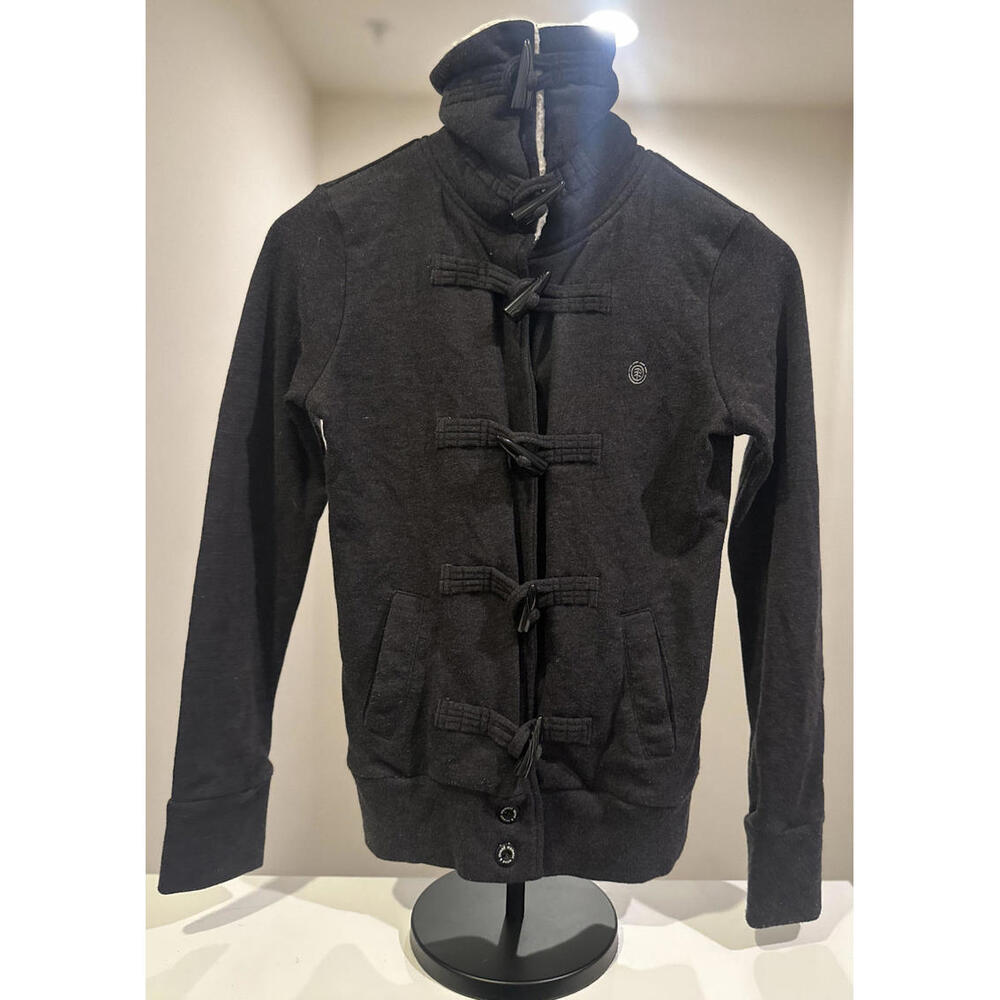 Element S Gray Sweatshirt Jacket Faux Shearling Collar Horn Toggle Buttons